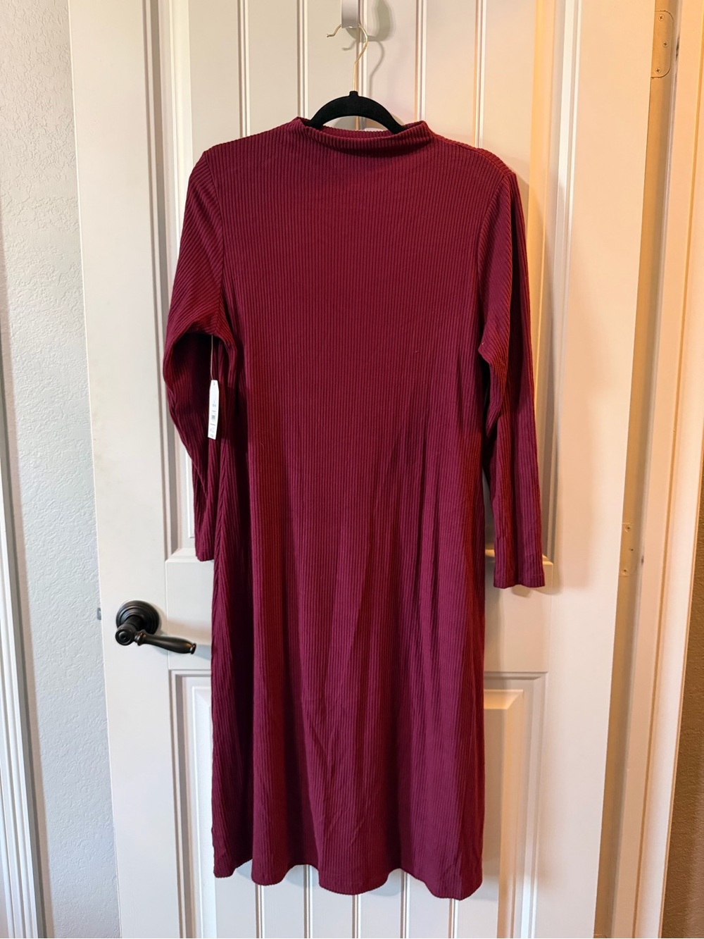 Time and Tru Ribbed Long-Sleeve Midi Dress - Burgundy